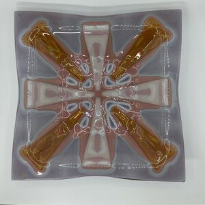 MCM Tortoiseshell Mandarin Winegold Lustre Square Glass Dish by Higgins